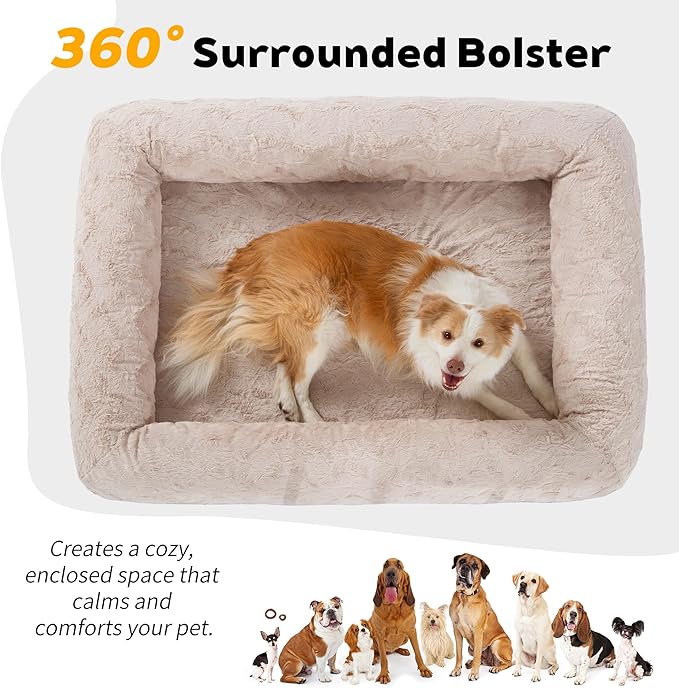 Giant Memory Foam Human Dog Bed for Adults People Fits Pet Families Extra Large Orthopedic Dog Beds with Sides, Washable Bolster Pet Bed Couch with Removable Cover, 70x50x13 Inch, Khaki