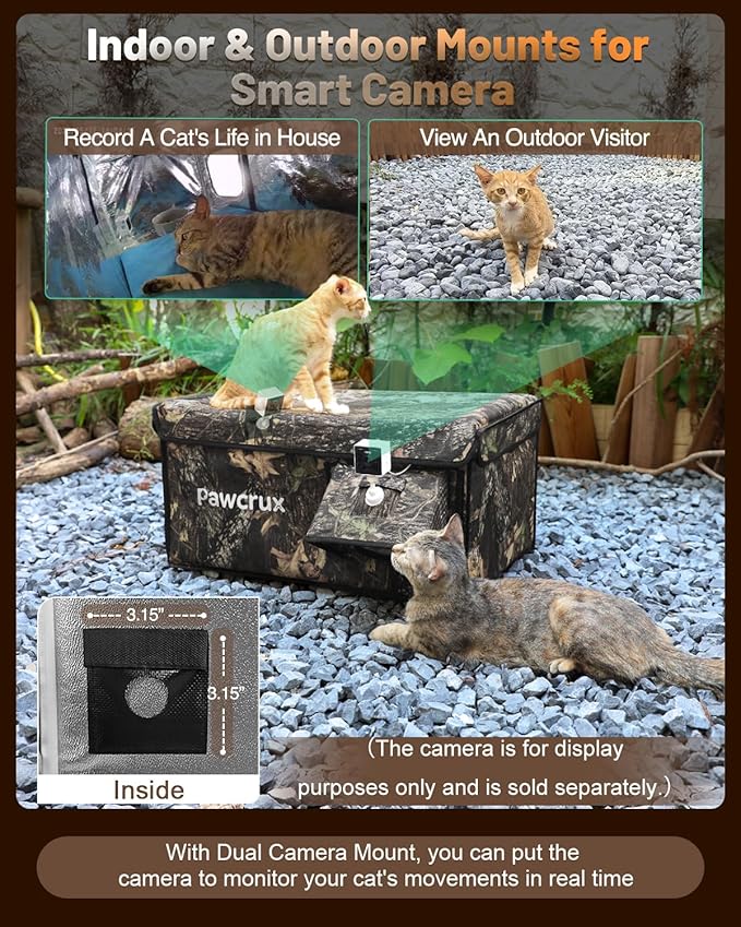 Heated Cat House for Outside with Dual Doors, Insulated Cat House Outdoor with Heating Pad, Weatherproof Heated Outdoor Cats Houses Waterrproof for Feral Cats (Leaf, 25" L x 16" W x 13" H)