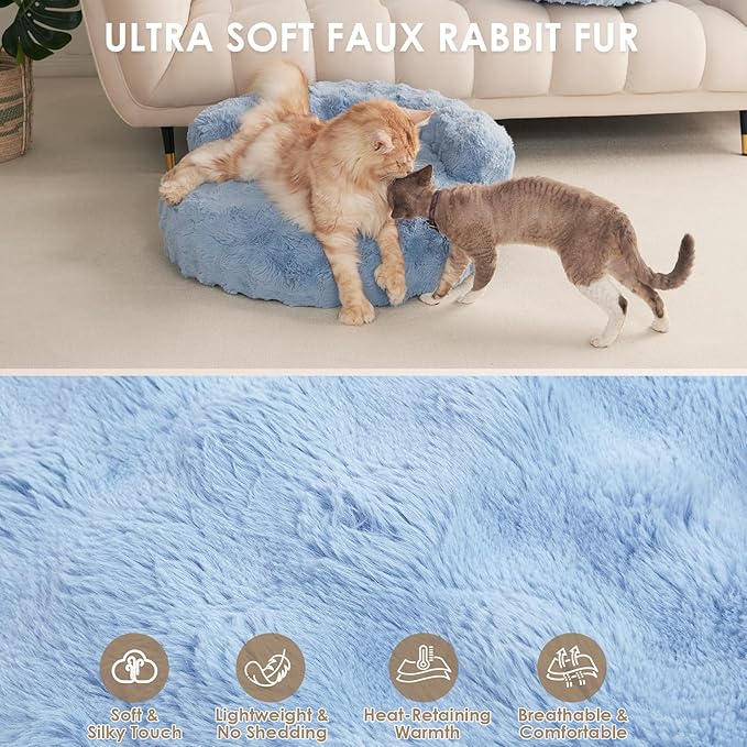 EHEYCIGA Large Dog Bed Sofa – Fluffy Faux Rabbit Fur Pet Couch for Medium and Large Dogs, Washable Removable Cover, Waterproof and Non-Slip, 36 Inch, Baby Blue