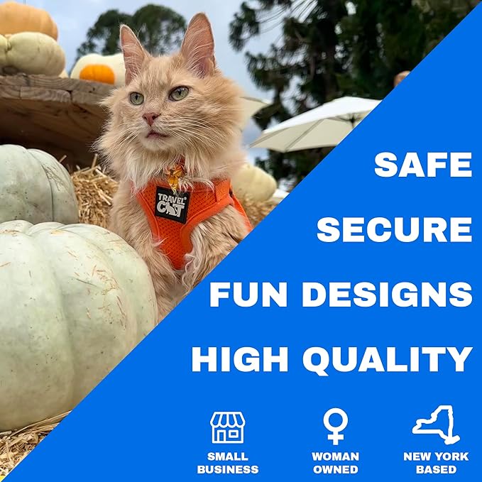 Travel Cat Harness and Leash Set - Adjustable Fit Mesh Cat Harness and Reflective Strap - Comfort Walking Vest for Kitten for Outdoor Walking, Hiking (Medium, Orange)