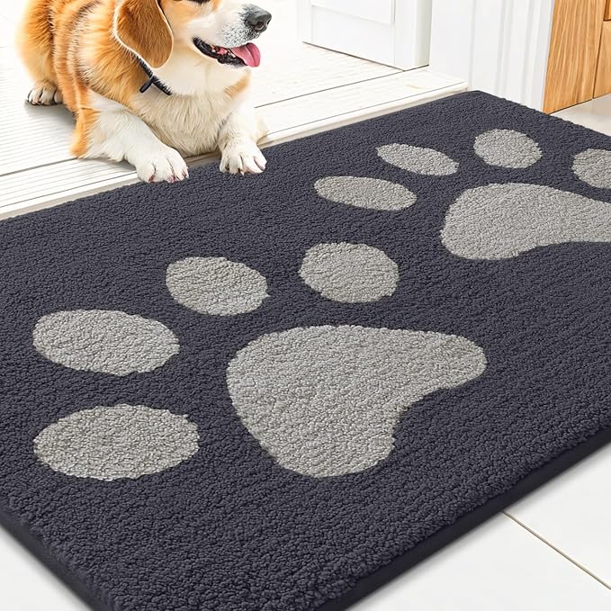Smiry Dog Door Mat for Muddy Paws 36x24, Dirt Trapper Non Slip Washable Indoor Doormats, Absorbent Entryway Carpet for Inside Floor, Dark Grey