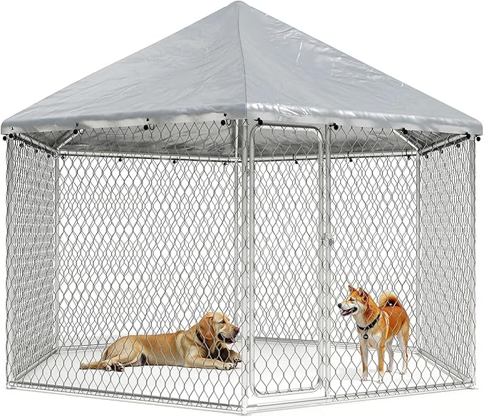 6.8x6.8 ft Large Outdoor Dog Kennel, Heavy-Duty Galvanized Wire Mesh Dog Enclosure with Waterproof Cover & Secure Lock,Hexagonal Cage for Large Dogs