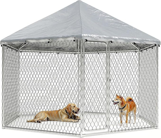6.8x6.8 ft Large Outdoor Dog Kennel, Heavy-Duty Galvanized Wire Mesh Dog Enclosure with Waterproof Cover & Secure Lock,Hexagonal Cage for Large Dogs