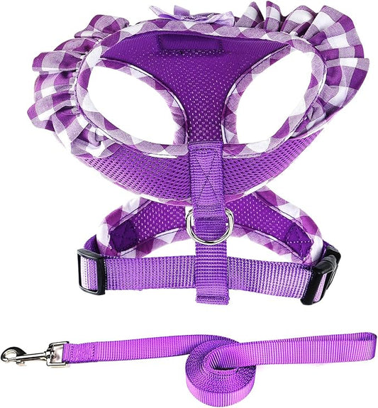 SuperBuddy Upgraded Soft Mesh Dog Harness, Super Breathable Lightweight Pet Harnesses for Puppy Dogs Outdoor Walking, Purple Dog Harness and Dog Leash Set Packing -Medium
