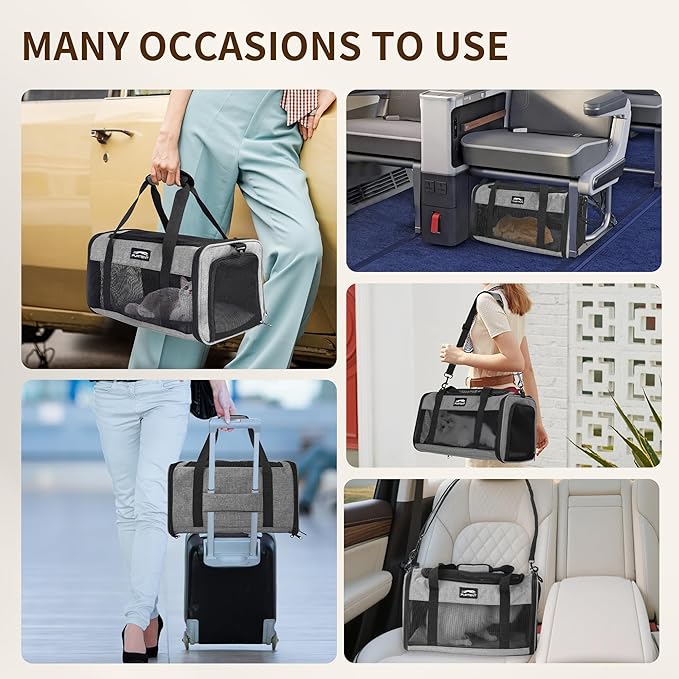 TSA Approved Pet Carrier in Cabin with Foldable Litter Box for Kittens and Small Dogs Fits Pets Up to 15 lbs, Animal Rabbit Puppy Soft Pet Carrier Portable Airline Approved, Travel for Comfort, Black