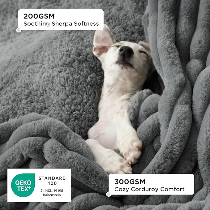 Bedsure Waterproof Dog Blankets for Medium Dogs - Soft Puppy Cat Blanket Corduroy Fleece Washable, Cozy Calming Reversible Furniture Protection for Pet Kitten Doggy,30"x40", Warm Grey