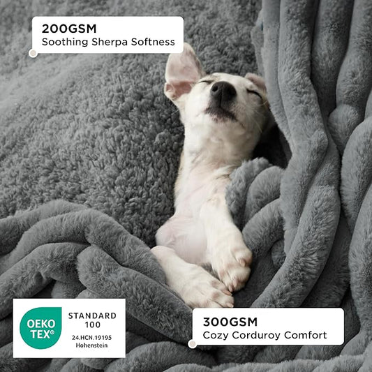 Bedsure Waterproof Dog Blankets for Medium Dogs - Soft Puppy Cat Blanket Corduroy Fleece Washable, Cozy Calming Reversible Furniture Protection for Pet Kitten Doggy,30"x40", Warm Grey