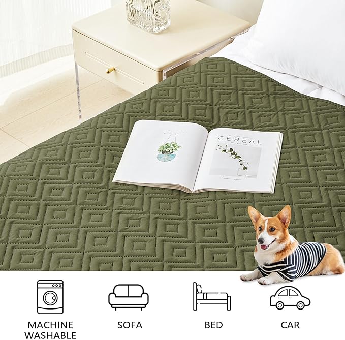 hyha Waterproof Dog Blanket, Soft Dog Bed Cover Pet Blankets, Waterproof Sofa Couch Cover for Dogs Washable, Reversible Pet Couch Covers for Sofa Furniture (82x120 Inch, Green/Navy Blue)