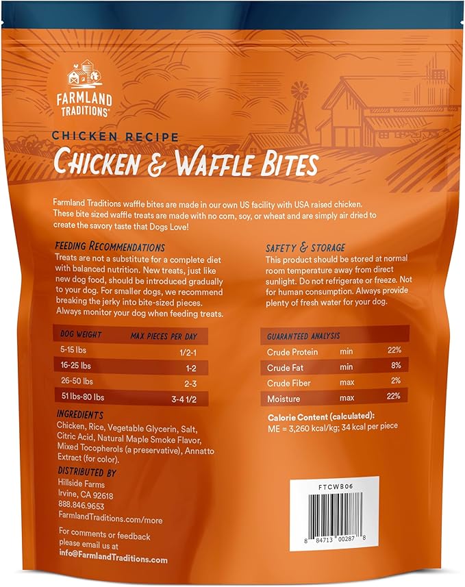 Farmland Traditions Chicken & Waffle Bites, Gluten-Free Dog Treats, Made in USA for All Breeds & Sizes, 1 Pound Bag (Pack of 2)