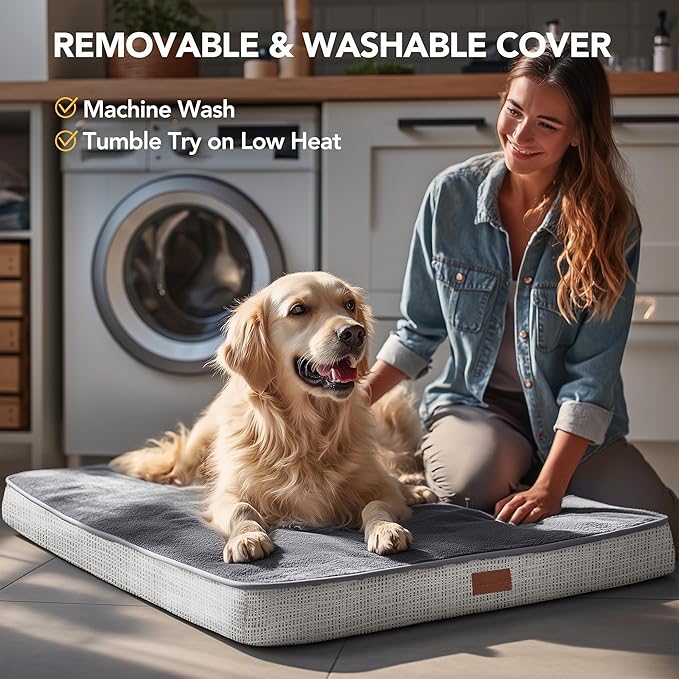 Deconovo Orthopedic Dog Bed for Medium & Large Dogs – Supportive Memory Foam with Washable Cover, Non-Slip Base – Comfort for Senior, Arthritic & Active Pets, Light Grey, 36" Lx27 Wx3 Th