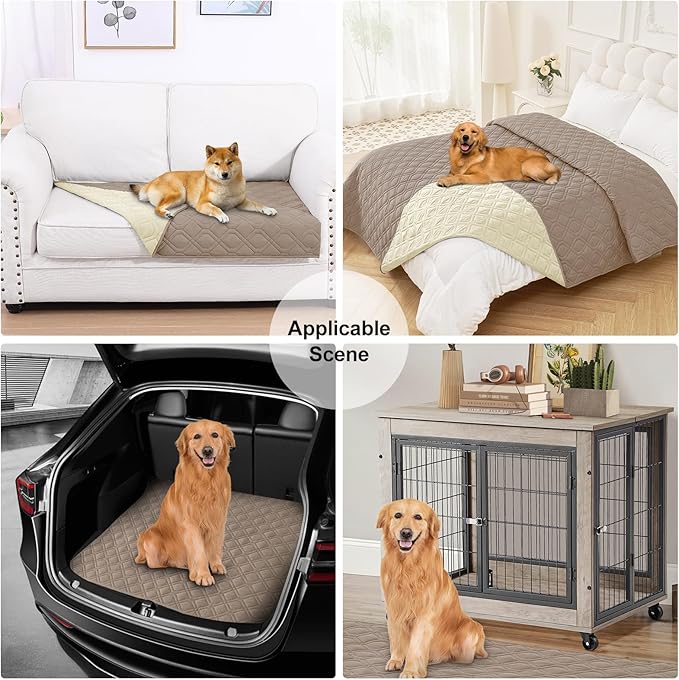 Smiry Waterproof Dog Blanket, 82x102 Inch Soft Pet Bed Cover Reversible, Washable Sofa Couch Furniture Protector for Small Medium Large Dog Puppy Cat, Geometric, Taupe/Beige