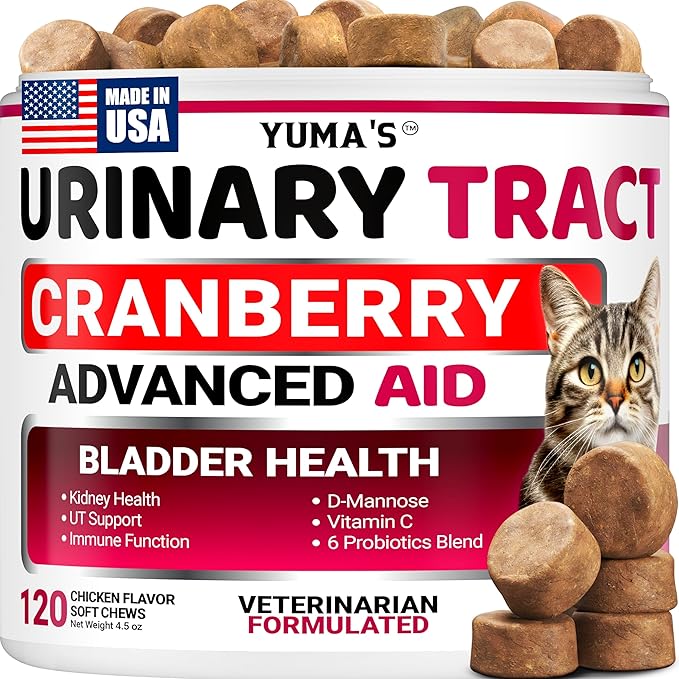Cat UTI Treatment - Cranberry Supplement for Cats - Bladder Control - Urinary Tract Health Infection Treatment - UTI Medicine - Vitamins and Food Supplements - Immune & Multivitamin Support Chews