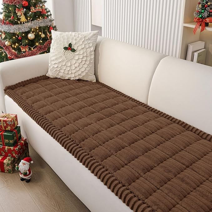 Smiry Couch Cover for Dogs Washable, Non Slip Fuzzy Pet Couch Covers for 3 Cushion Sofa Pet Friendly, Thick Soft Sofa Slipcovers Cushion Protector (Brown, 27.6" x 59")