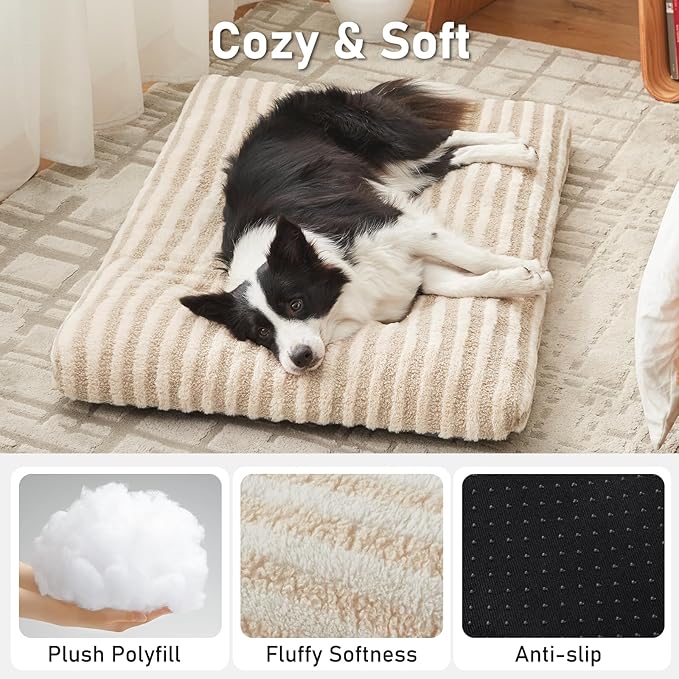 FURTIME Washable Dog Bed Medium Size Dogs, Deluxe Dog Crate Beds Comfy Fluffy Kennel Pad Anti-Slip Pet Sleeping Mat, Machine Washable Dogs Pillow, 29"x21"x3", White