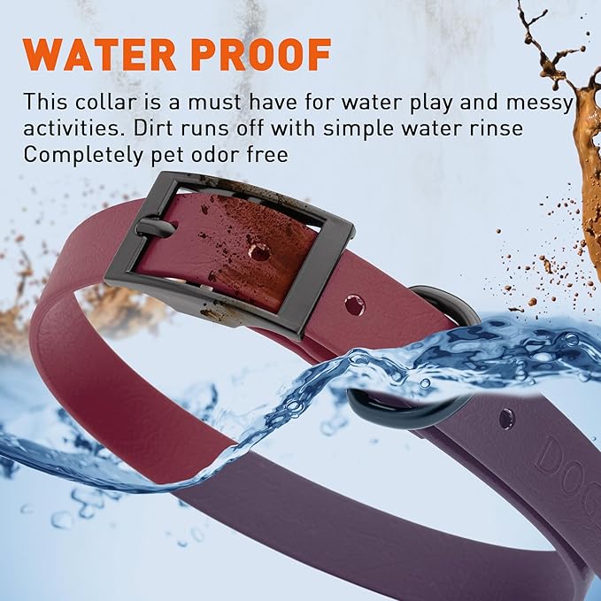 Dogline Biothane Coated Webbing Dog Collar with Black Metal Hardware: Durable Easy-Clean Everyday Collar for Dogs - Comfortable Adjustable Odor-Resistant Pet Collar, W3/4" x L15-18, Merlot Burgundy