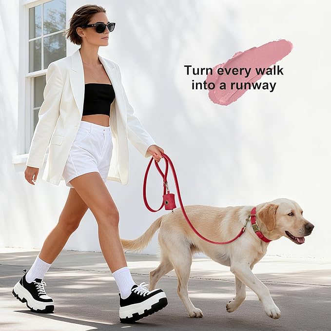 Didog Soft PU Leather Dog Collar, Stylish Quick Released Dog Collars for Large Dogs, Easy Clean Adjustable Pet Collar for Daily Walking, Red, XL Fit 17-27" Neck