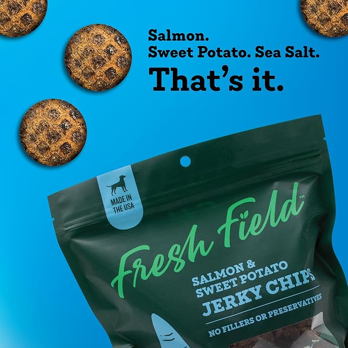 Fresh Field Salmon & Sweet Potato Jerky Chips, 5 oz – All-Natural Dog Treats, USA Made, No Fillers, Omega-3 Rich (Pack of 2)
