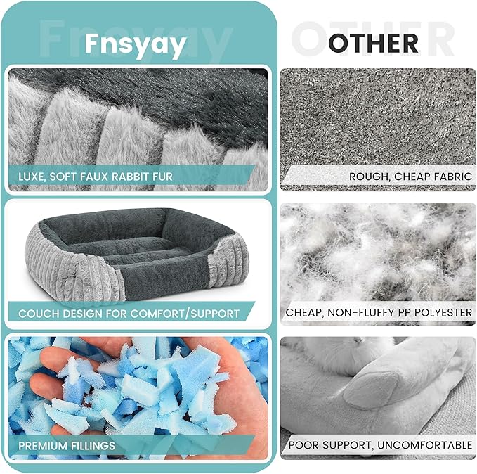 Dog Beds for Small Dogs 28x20 Inch, Comfort-Sided Orthopedic Dog Bed Couch with Breathable Shredded Memory Foam, Faux Rabbit Fur Pet Bed, Non-Detachable, Non-Slip, Machine Washable