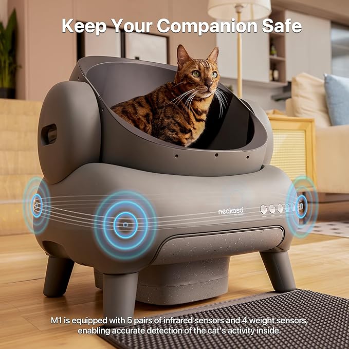 Neakasa M1 Open-Top Self Cleaning Cat Litter Box, Automatic Robot Cat Litter Tray with Remote APP Control, Odor-Free Waste Disposal Includes Trash Bags and Cat Litter Mat (M1 Model)