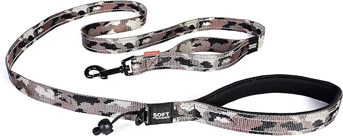 EzyDog Soft Trainer Dog Leash with Traffic Control Handle - Reflective Stitching for Nighttime Safety and Superior Strength and Comfortability for Training Large to Medium Dogs (72”, Green Camo)