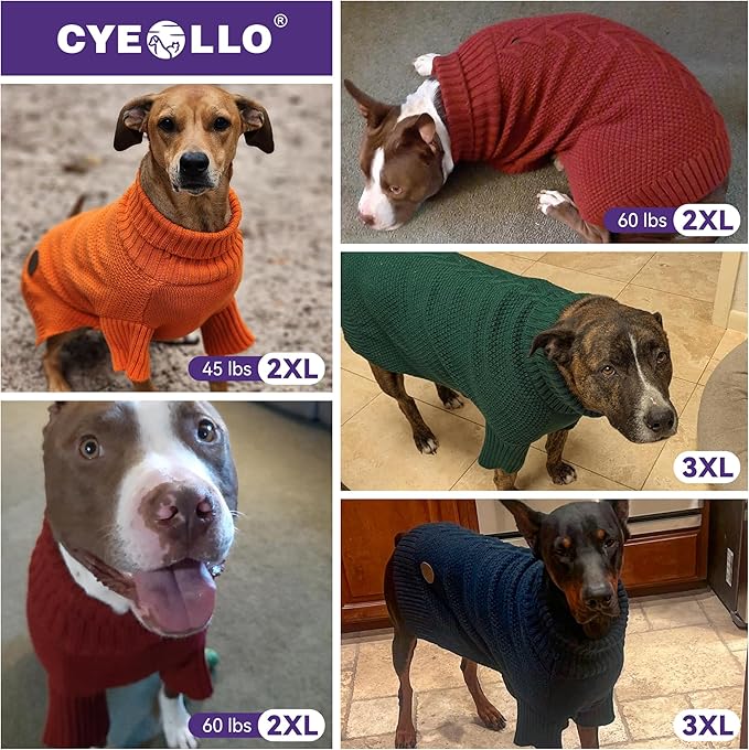 cyeollo 2XL Dog Christmas Sweater, Warm Stretchy Sweaters for Large Dogs Girl, Pullover Knitted Thermal Winter Big Dog Clothes with Sleeves, Turtleneck Pet Beagle Border Collie Apparel, Red XXL