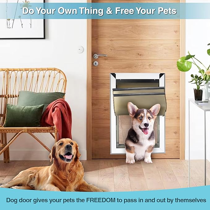 Extra Large Dog Door for Walls Heavy Duty Aluminum Doggy Door with Telescoping Tunnel Energy Efficient Double Flaps Pet Door for Large and Extra Large Doggies Up to 220 lbs, Weatherproof