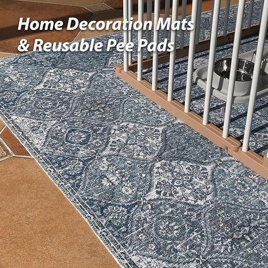 nunubaby 4PACK Washable Pee Pads for Dogs, Stylish, Non-Slip and Leak-Proof Pee Pads. Reusable Potty Pads for Dogs for Crates and Floors.(Blue/Multi, 24" x48" )
