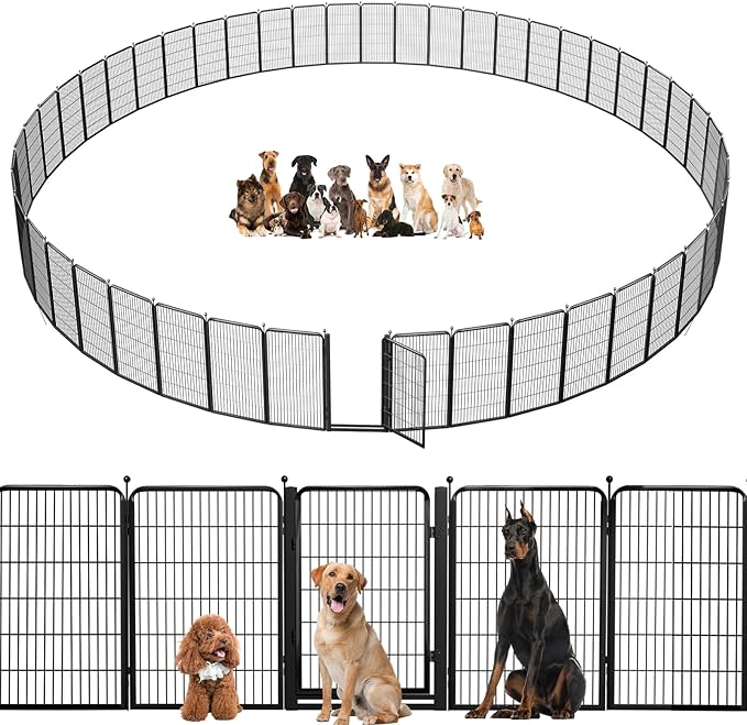 Dog Playpen Outdoor, 40 inch 36 Panels Dog Fence with Extra Wide Gate No-Tripped Pet Playpen Rustproof Dog Pen Indoor Puppy Playpen for Temporary Containment Portable Pet Fence for RV Camping