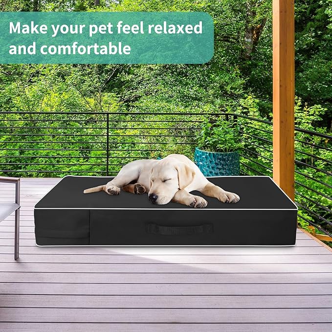 COSHNIBI Dog Bed Covers Replacement Washable,Waterproof Dog Bed Cover with Zip and Carry Handle for Dog/Cat 54''Lx44''Wx4''H-Black