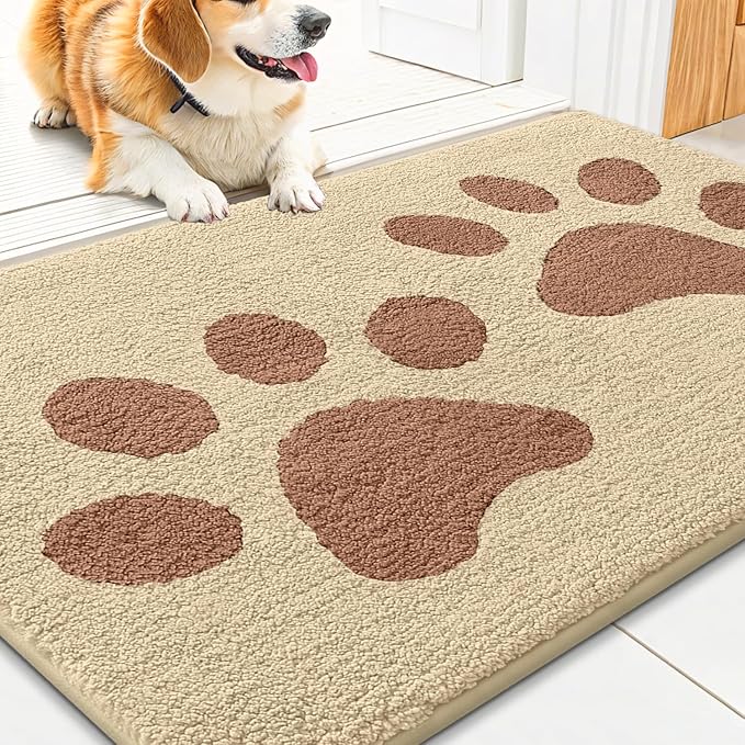 Smiry Dog Door Mat for Muddy Paws 30x20, Dirt Trapper Non Slip Washable Indoor Doormats, Absorbent Entryway Carpet for Inside Floor, Light Beige