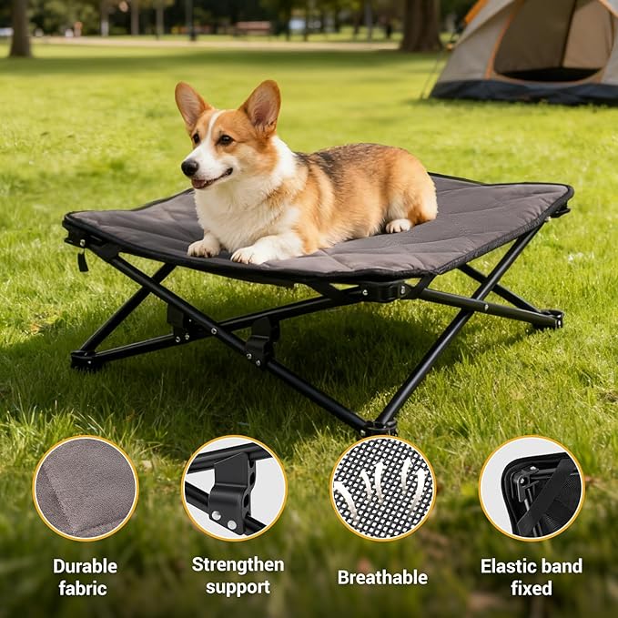 KingCamp Elevated Dog Bed for Medium Dogs, Outdoor Raised Cooling Pet Cot Bed with Washable Breathable Mesh & No-Slip Feet Perfect for Camping, Backyard, Indoor Use (Medium, Black)