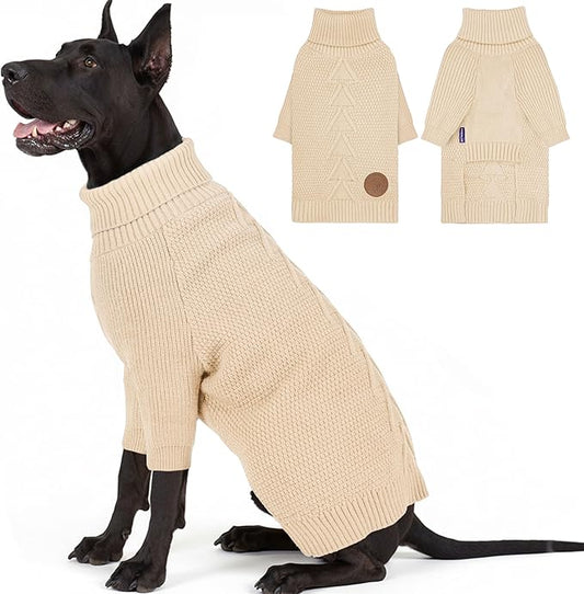 cyeollo 4XL Dog Sweater,Pullover Turtleneck for Giant Dogs Classic Knitwear Fall Winter Cold Weather Dog Clothes Warm Pet Apparel Large Big Dogs Sweaters Male&Female, Beige XXXXL