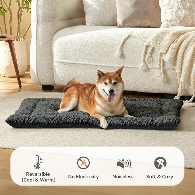 2 Pack Washable Dog Bed for Large Medium Small Dogs, Deluxe Plush Dog Crate Mat with Anti-Slip, Washable Orthopedic Durable Kennel Pad for Pet Sleeping Puppy (Dark Grey, 35" 23"*1.5")