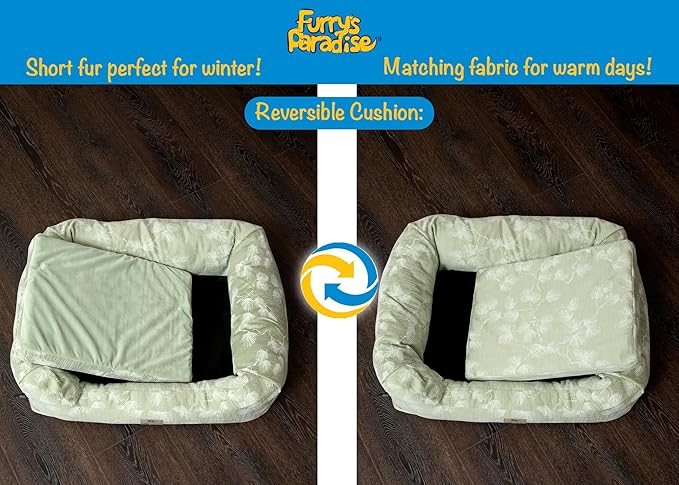 Furry's Paradise Foam Cuddler Pet Bed with Waterproof Liners, Reversible Cushion, Washable Cover, Recycled Fibers and Non-Slip Bottom. (Blown Dandelions, Orthopedic Large)