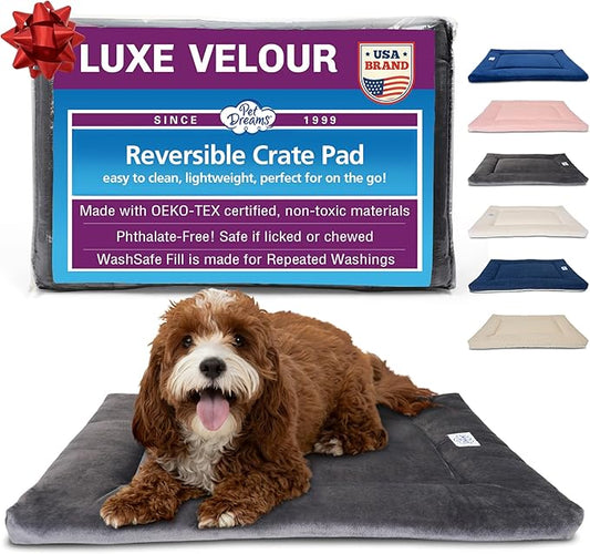 Pet Dreams Dog Crate Pad - Washable Kennel Mat, Crate Pads for Dog Cages, Non-Toxic, Flat Indoor Cat Bed, Fits iCrate 18, 24, 30, 36, 42, 48 Inches (Grey, Small, 24")