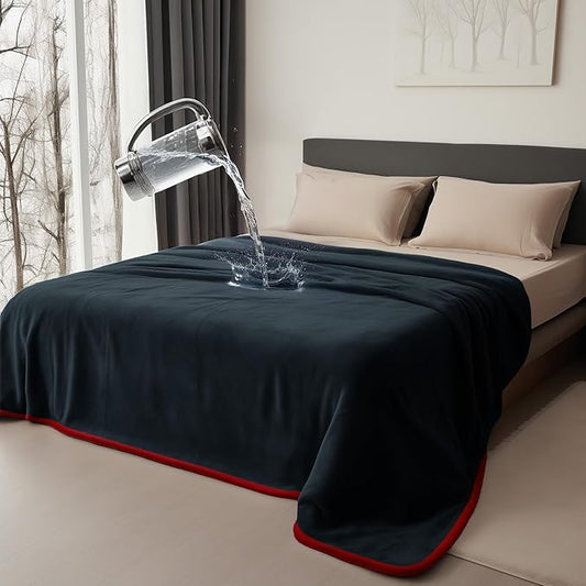 King Size Waterproof Blanket – Spill-Proof, Water-Resistant Flannel Blanket for Bed, Couch, Kids & Pets Protection, Reversible Cozy Design (Passion Red & Midnight Black, 90x108)