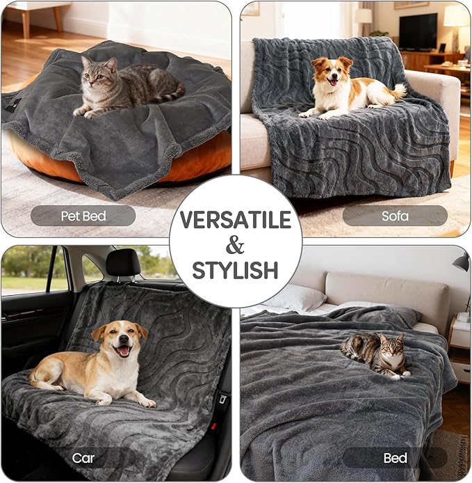 Waterproof Dog Blanket for Small Dog – Double Sided Washable Cat Puppy Blanket, Soft, Warm, Pet Throw Essentials, Grey M(40×28)"