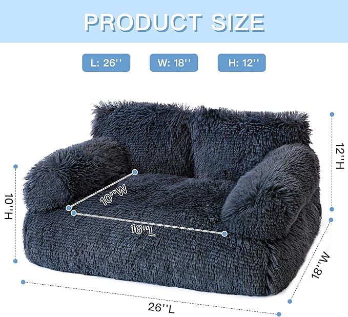 Cat Bed for Indoor Cats, Washable Pet Couch Furniture, Puppy Sleeping Nest Dog Sofa Bed for Medium Cat & Small Dogs, Plush Dark Gray, 26" Lx18 Wx12 Th (for 20lbs Cats)