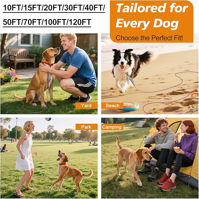 Tresbro 100FT Dog Tie Out Cable with Spring, Shock Absorbing Tether Chains for Outside Aavilable in 10/15/20/25/30/40/50/70/100/120 FT, Heavy Duty Leads for Yard for Medium & Large Dogs Up to 500 LBS
