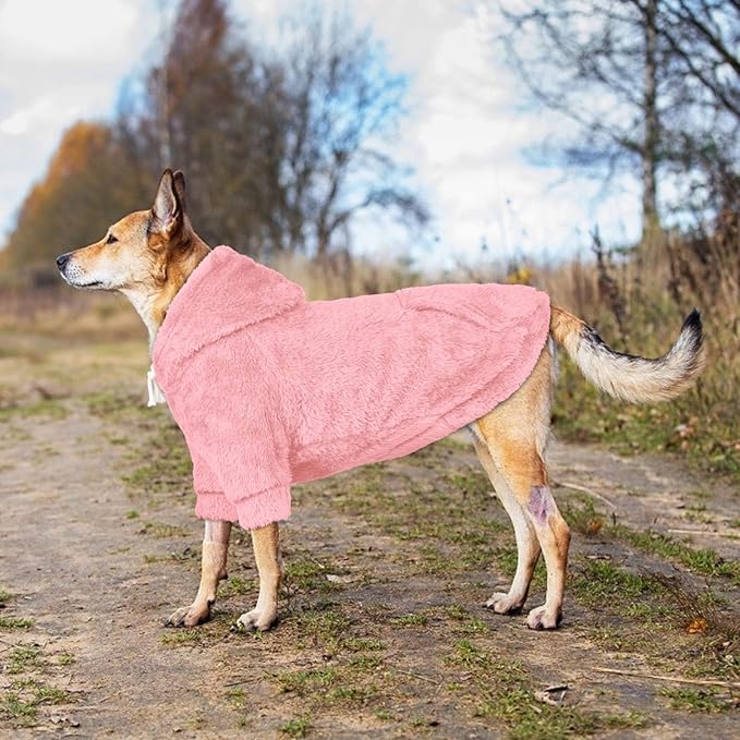 3XL Dog Sweaters for Large Dogs,Dog Hoodie,Warm Fuzzy Fleece Sweatshirt with Hood & Pocket,Leash Hole,Cozy Cold Weather Pet Clothes Sweater Hoodie for Large Dogs(Pink,3XL)