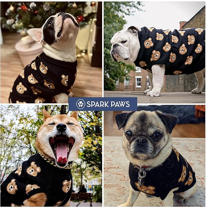 Spark Paws Knit Dog Sweater – Ultra Soft Warm Winter Dog Sweater for Small, Medium & Large Dogs – Stretch Fit Pet Sweater for French Bulldog, Pitbull, Girl & Boy Dogs Jacket, (Broken Teddy, M)