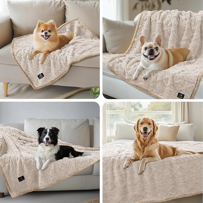 Luciphia Waterproof Pet Blanket, Liquid Pee Proof Dog Blankets for Sofa Bed Couch, Reversible Sherpa Fleece Furniture Protector Cover for Small Medium Large Dogs Cats,Beige-Thicken Small（40" x 28"）