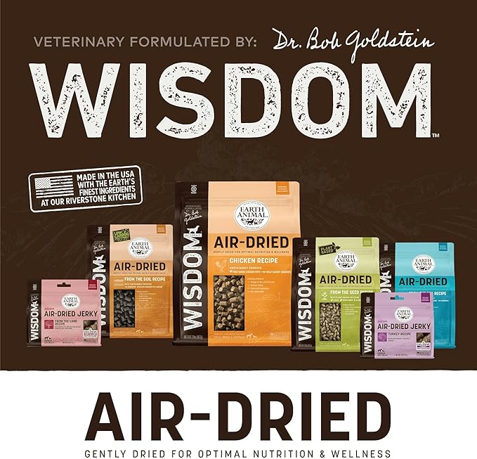 Earth Animal Wisdom Air Dried Jerky - from The Land Recipe Premium Natural Red Meat Jerky Strips Dog Treats - 4 oz Bag