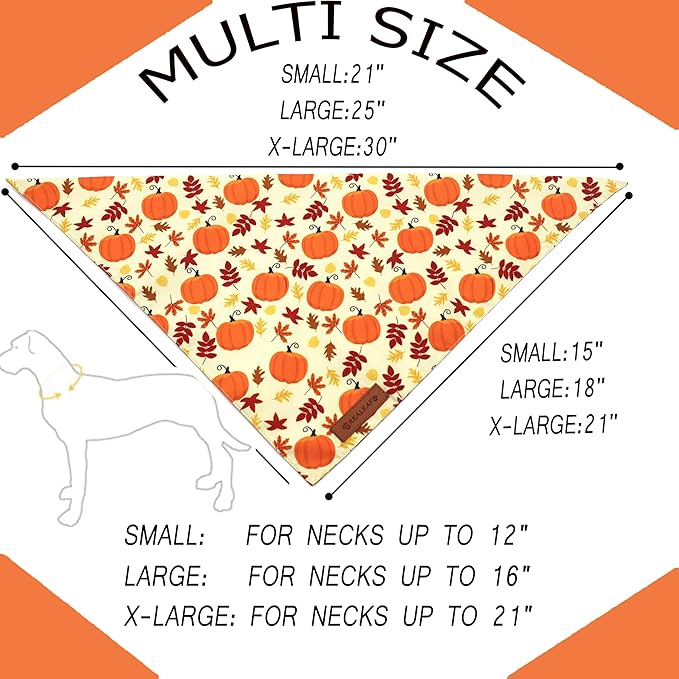 Realeaf Thanksgiving Dog Bandanas 2 Pack, Pumpkins and Happy Thanksgiving Pet Scarf for Boy and Girl, Premium Durable Fabric, Reversible Holiday Bandana for Small and Medium Dogs Pets (Small)