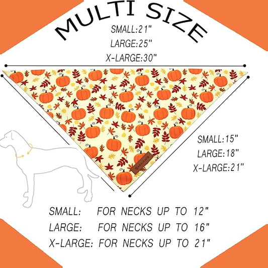 Realeaf Thanksgiving Dog Bandanas 2 Pack, Pumpkins and Happy Thanksgiving Pet Scarf for Boy and Girl, Premium Durable Fabric, Reversible Holiday Bandana for Small and Medium Dogs Pets (Small)
