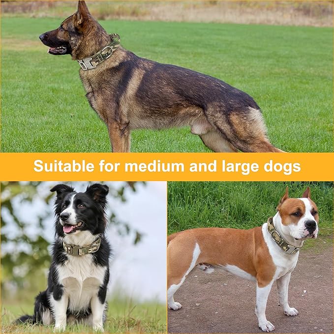 KCUCOP Tactical Dog Collar with Handle,Adjustable Military Dog Collar with Metal Buckle and Patches,Heavy Duty Dog Collars for Medium and Large Dogs (Camo-L)