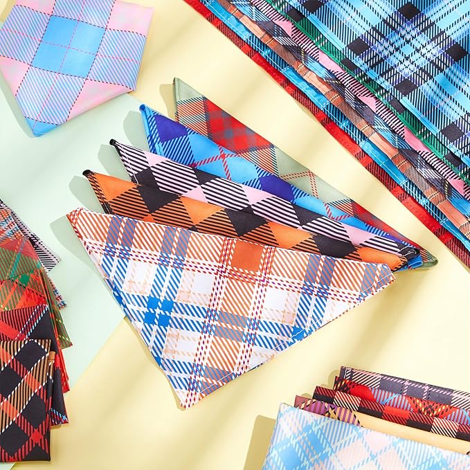 Amylove 120 Pcs Christmas Dog Bandanas Bulk Thanksgiving Day Holiday Triangle Dog Pack Puppy Kerchief Bandana Adjustable Pet Scarf for Pet Cat Costume Accessories Decor(Plaid)