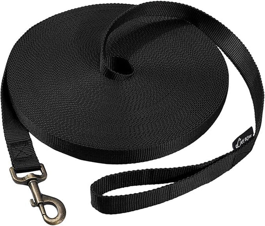 HIKISS Long Dog Leash Obedience Recall Training Agility Lead with Thickening Material for Large Dog - 15ft 20ft 30ft 50ft 100ft Training Leash(Black 15ft)