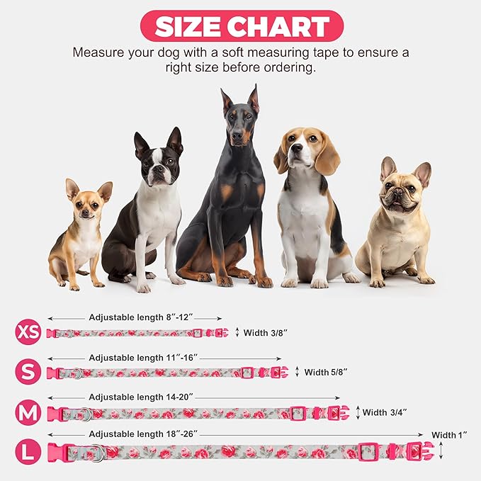 azuza Dog Collar with Bow Tie, Soft and Comfortable Adjustable Bowtie Dog Collar for Small Dogs (S, Camellia Flower)