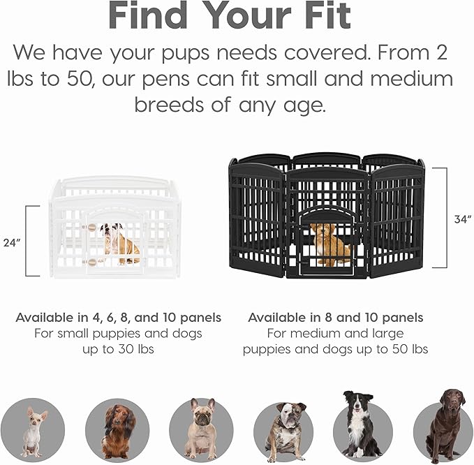IRIS USA 24" 8-Panel Dog Playpen, 83.5 x 83.5 x 23.63, Puppy Playpen, Dog Play Pen Indoors, Pet Fence, Puppies/Small Dogs, White